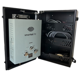 Smarttek Lite hot water unit installed inside a small cabinet enclosure.