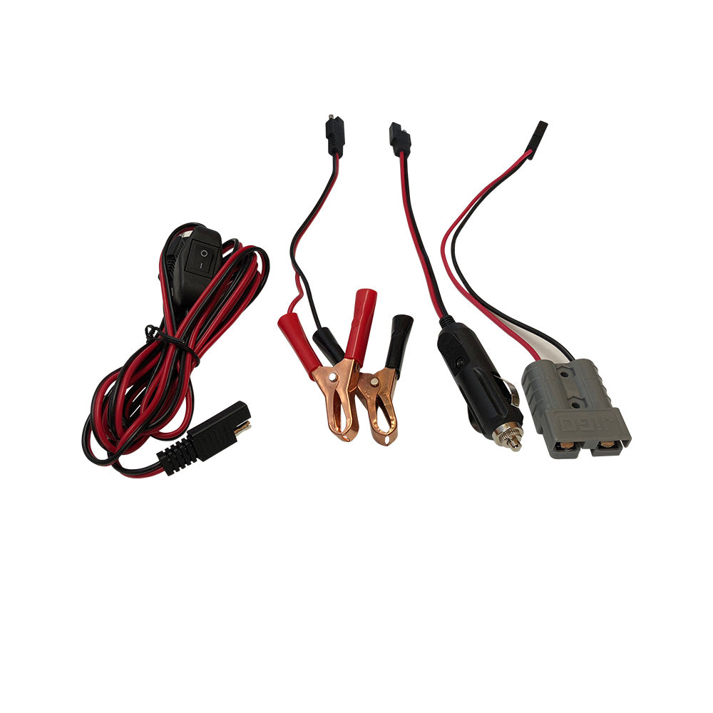 Smarttek Multi Cable Pack including 12V power leads, alligator clips, cigarette plug, inline switch, and adaptor connectors for Smarttek pumps.