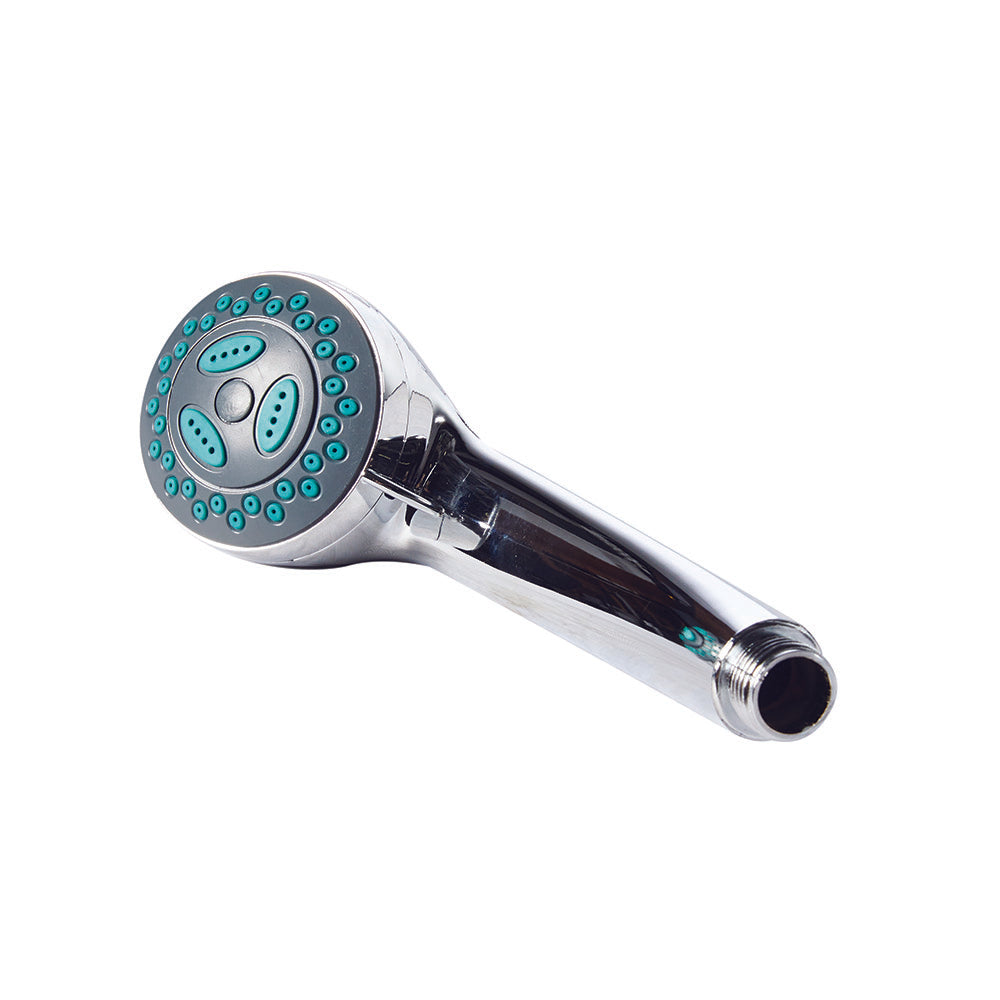 Smarttek handheld shower rose showing spray face and hose connection thread.