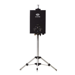 Smarttek hot water unit mounted on a tripod stand.