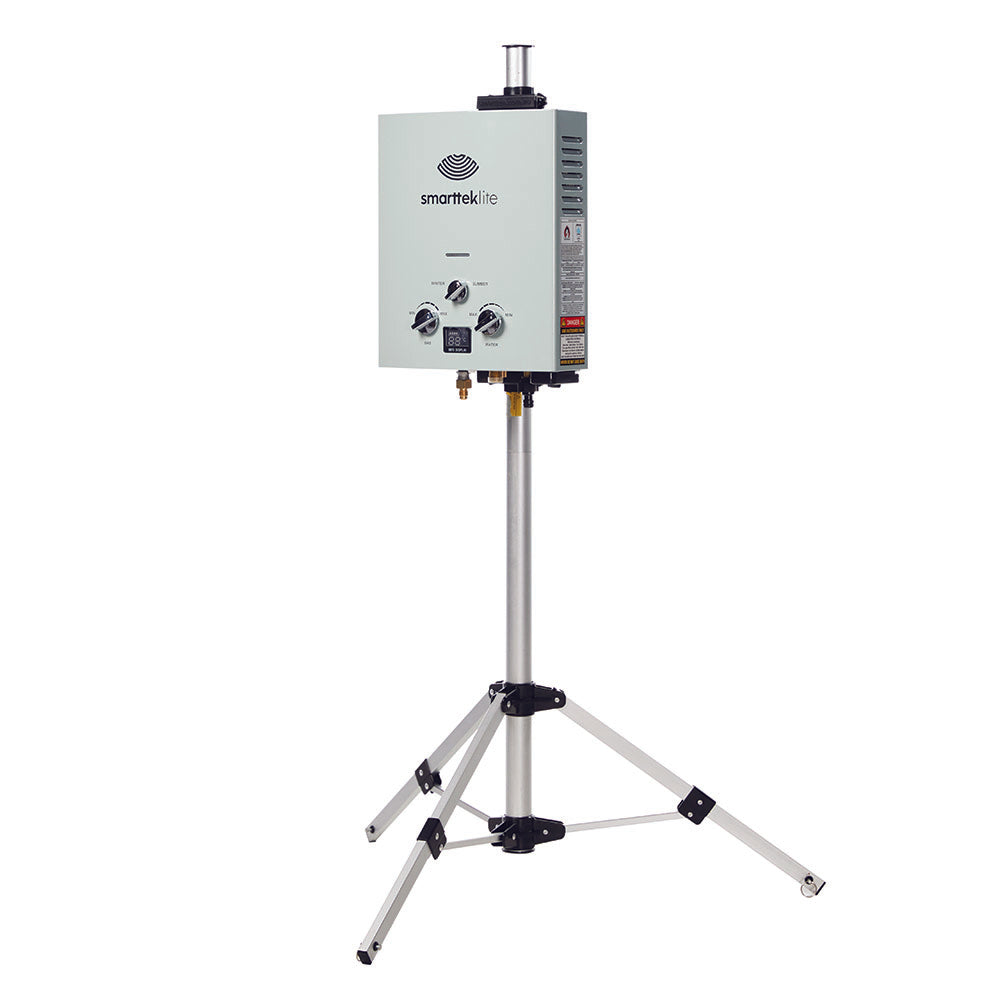 Smarttek Lite hot water unit mounted on a tripod stand.