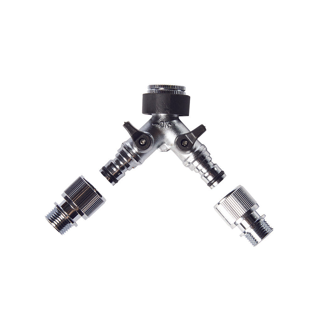 Smarttek water T-piece allowing two water hose connections from one outlet.