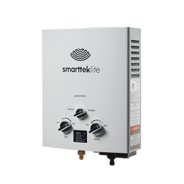 Side view of Smarttek Lite portable hot water system showing control dials and connections